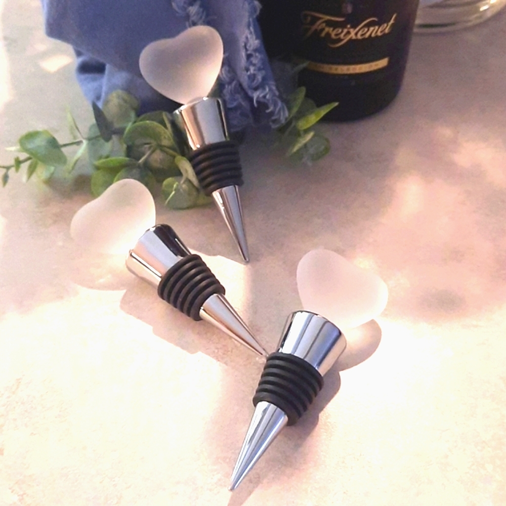S/3 Frosted Crystal bottle stoppers w/ gifting pouches